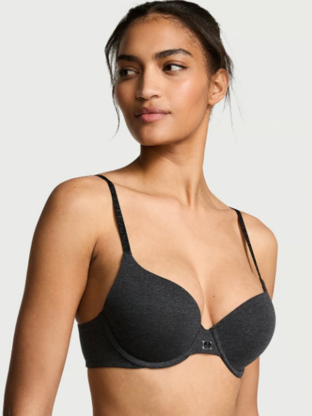Victoria's Secret Perfect Shape Cotton Logo Hardware Push-Up Bra Heather Beige